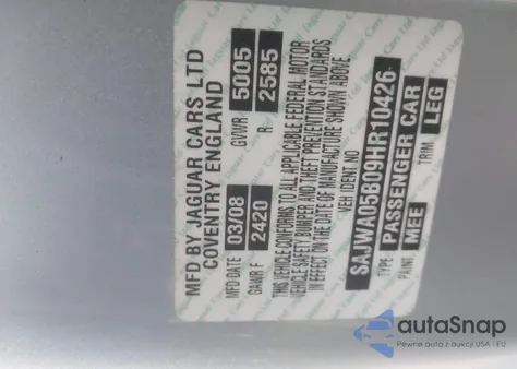 2009 Jaguar Xf Luxury из США, поврежденный, VIN SAJWA05B09HR10426